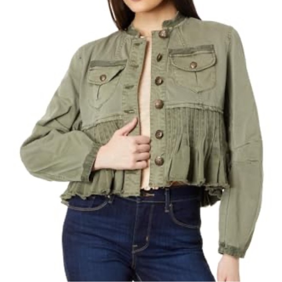 Free People Sage Green Utility Jacket NWT size large - Picture 1 of 7